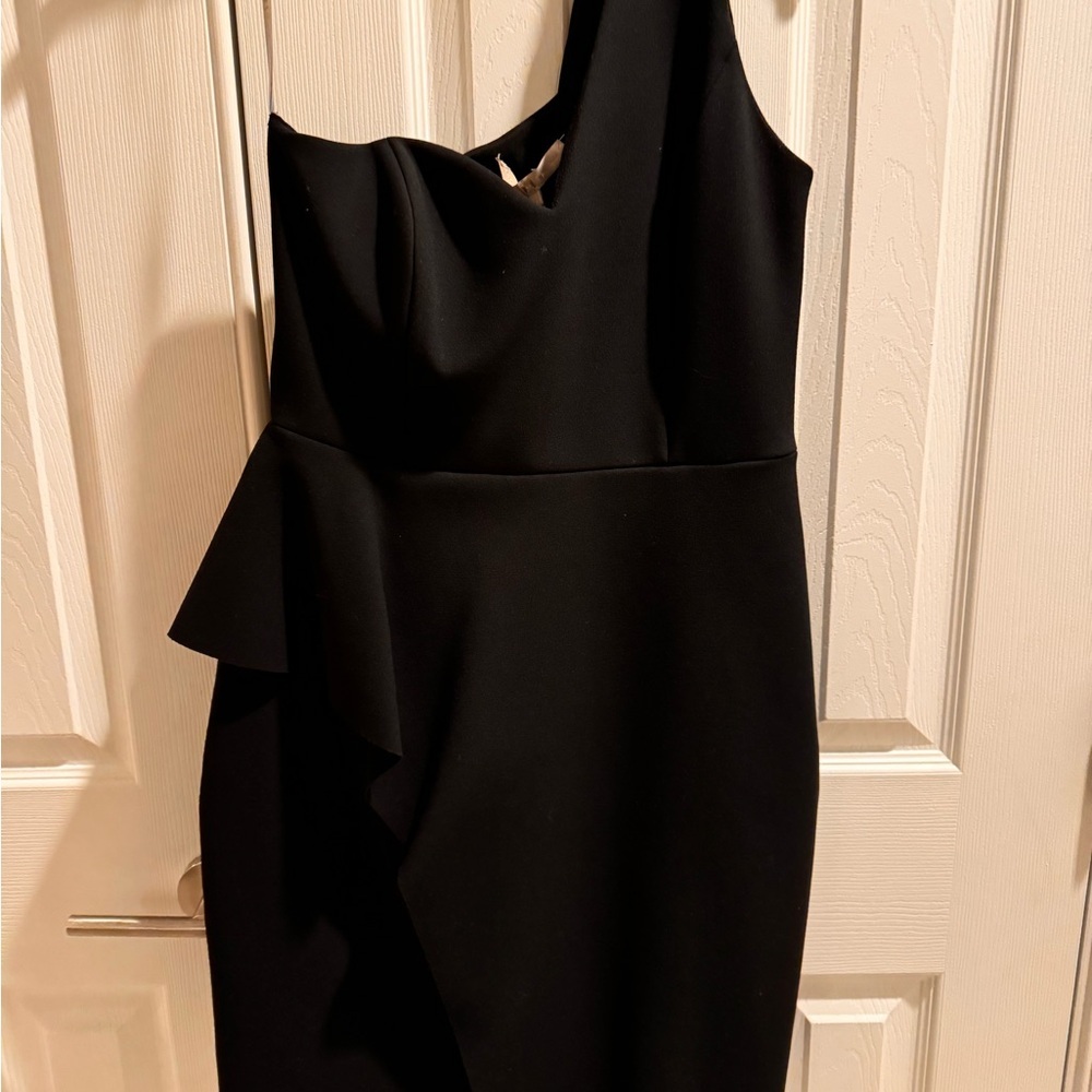 H by Halston Black One-Shoulder Peplum Cocktail Dress Size 6